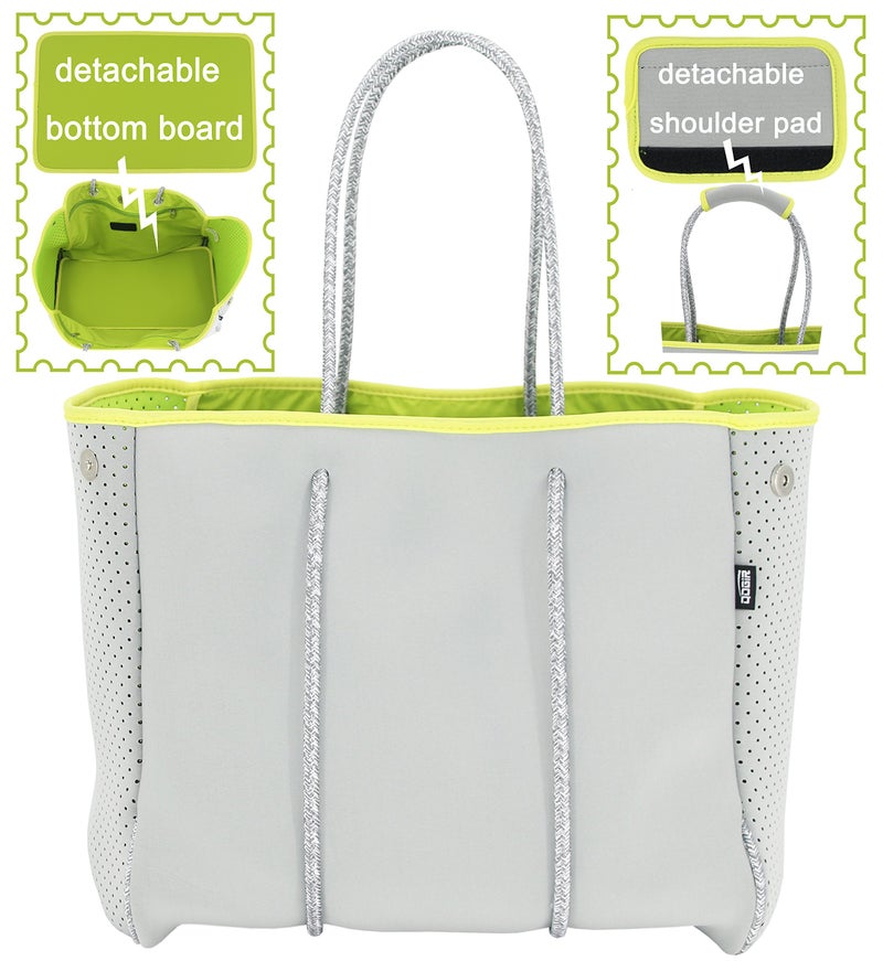 QOGiR Neoprene Multipurpose Beach Bag Tote with Inner Zipper Pocket (Light Grey, Large) - Image 3